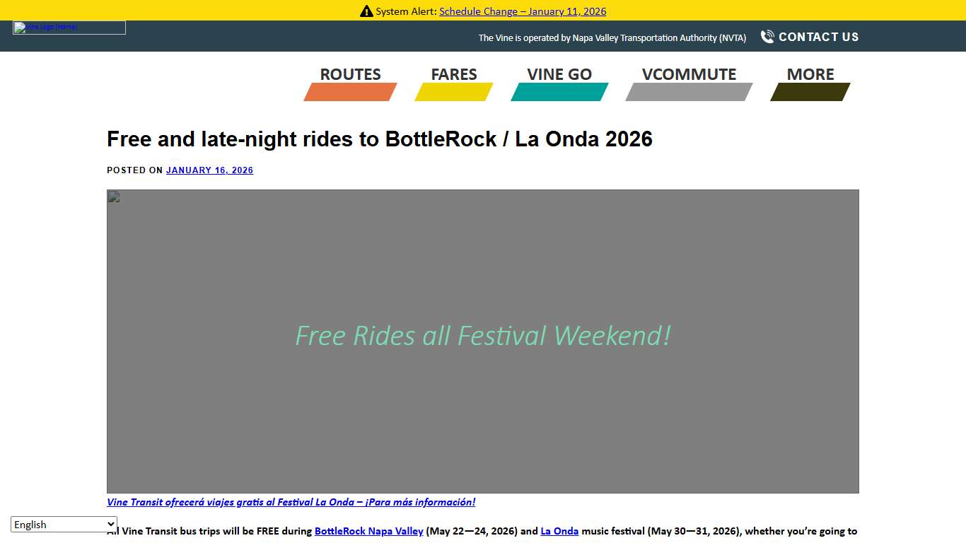 Free and late-night rides to BottleRock / La Onda 2026 – The Vine