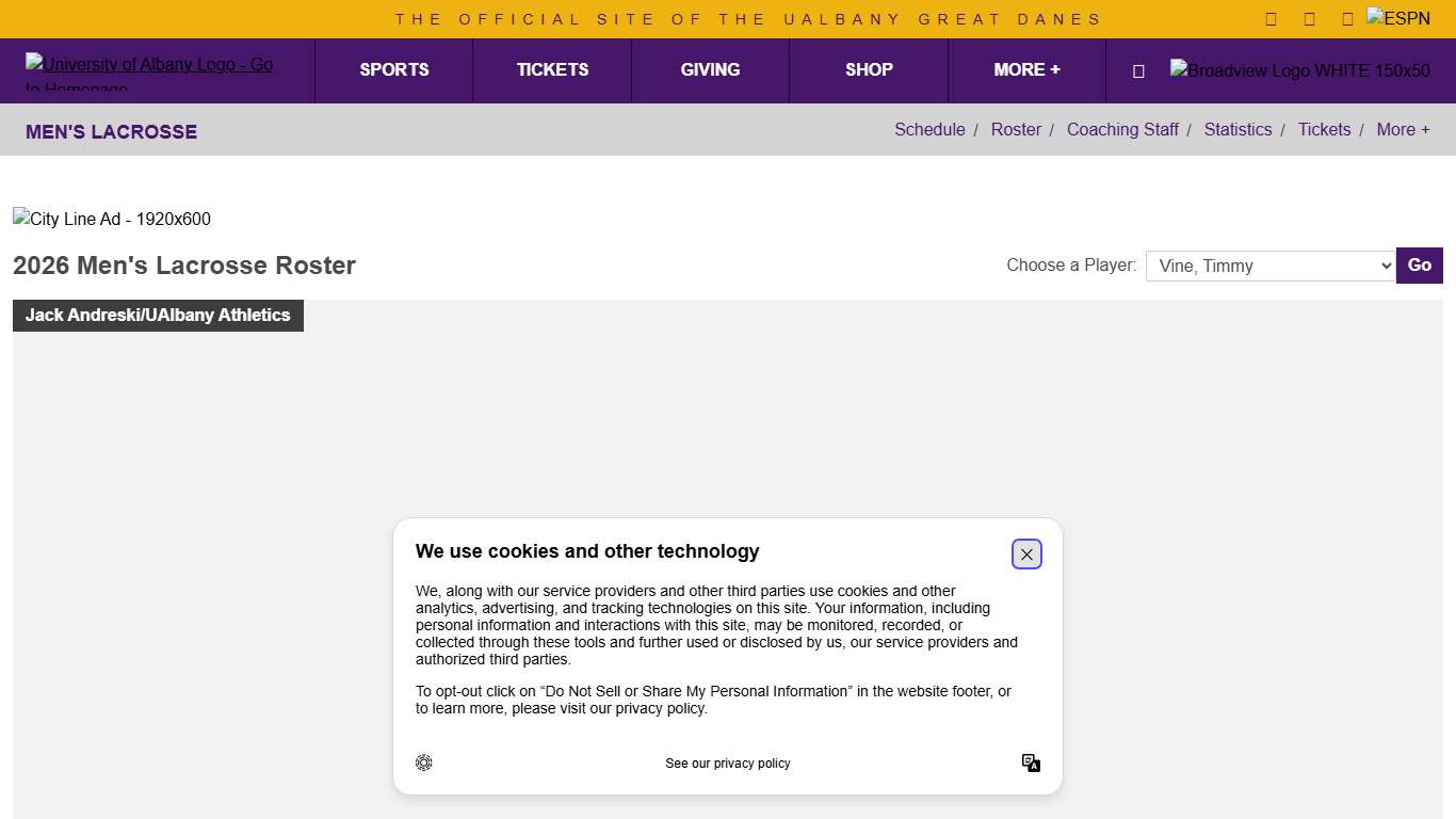 Timmy Vine - 2026 - Men's Lacrosse - University at Albany Great Danes